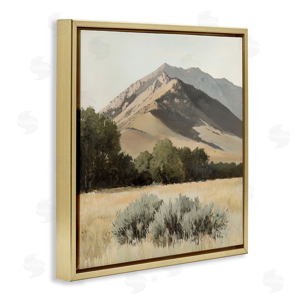 Petal Prints Design Mountain Ridgeline Landscape Gold Floating Frame Canvas Wall Art Print