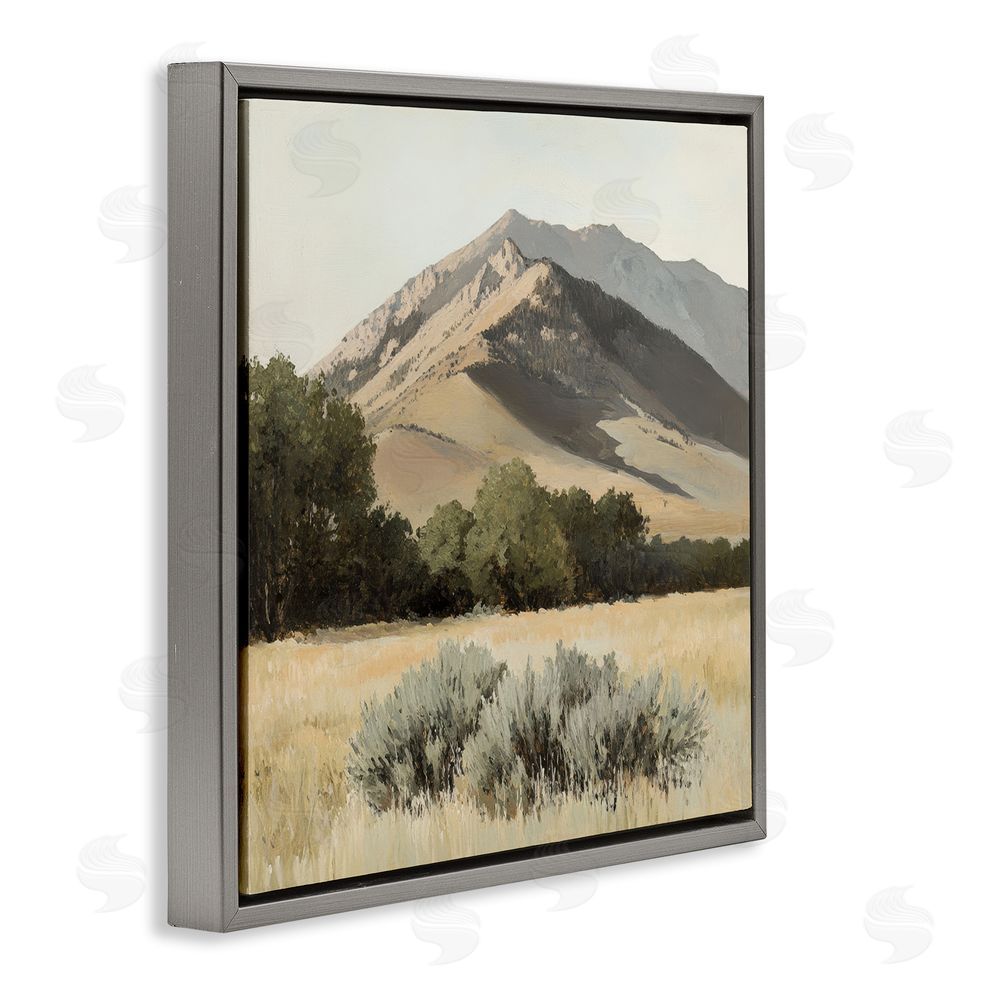 Petal Prints Design Mountain Ridgeline Landscape Gray Floating Frame Canvas Wall Art Print