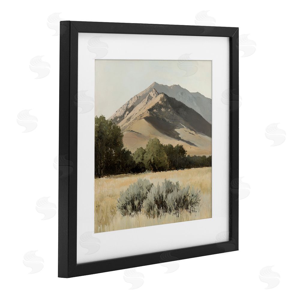 Petal Prints Design Mountain Ridgeline Landscape Black Framed Print Under Glass with White Mat Wall Art