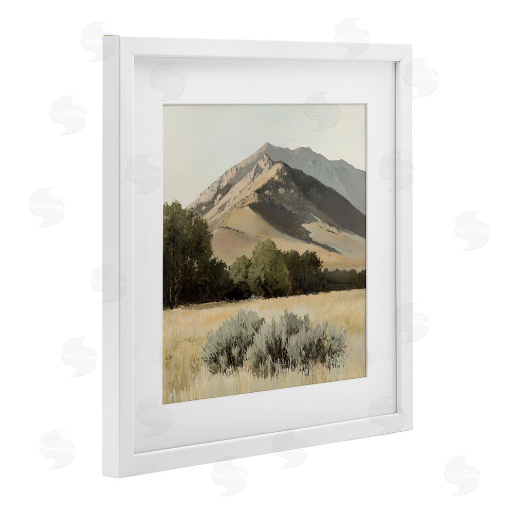 Petal Prints Design Mountain Ridgeline Landscape White Framed Print Under Glass with Mat Wall Art