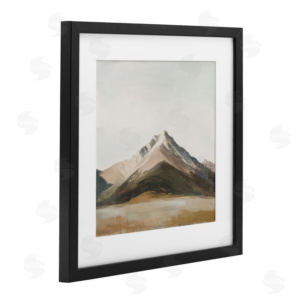 Petal Prints Design Solemn Mountain Landscape Black Framed Print Under Glass with White Mat Wall Art