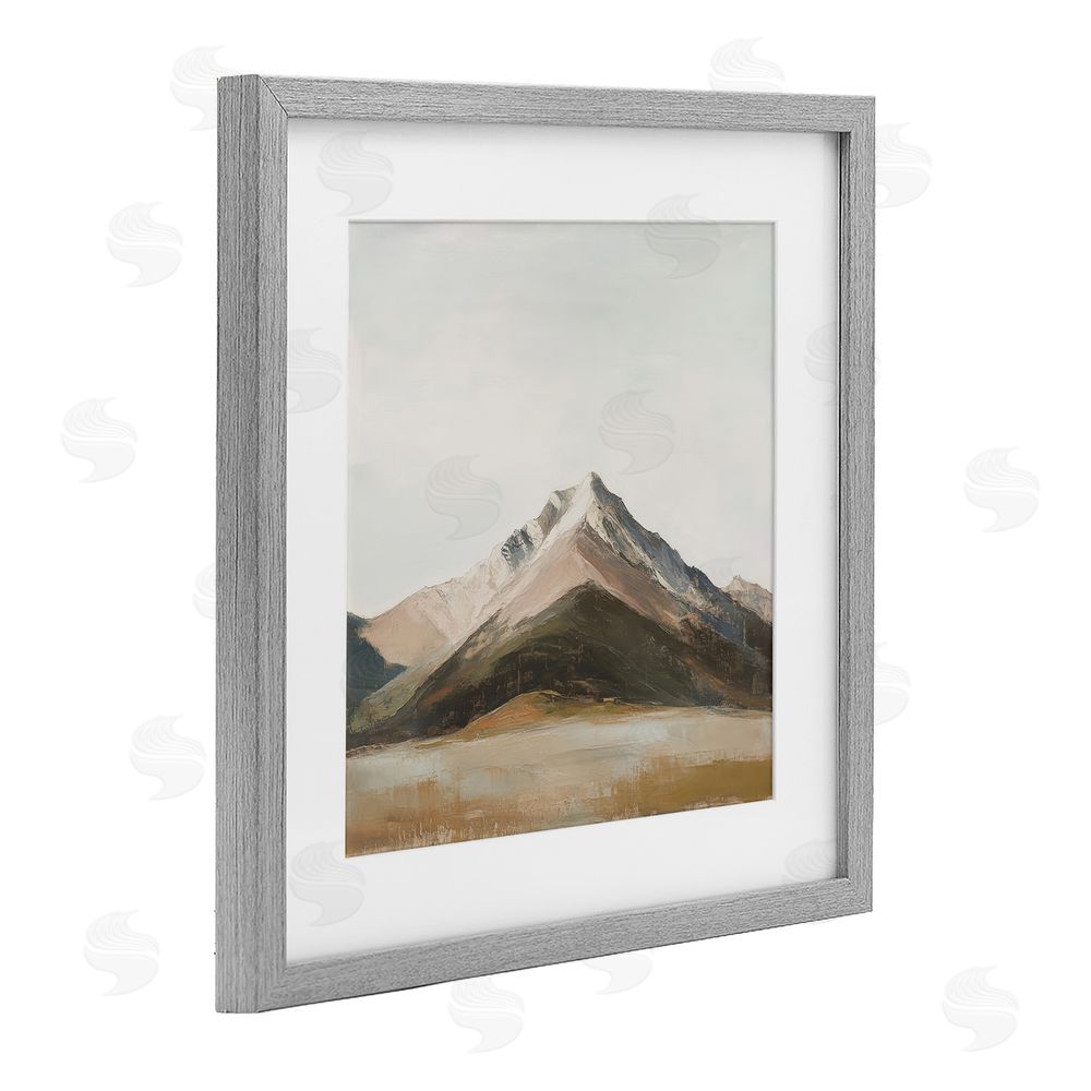 Petal Prints Design Solemn Mountain Landscape Gray Framed Print Under Glass with White Mat Wall Art