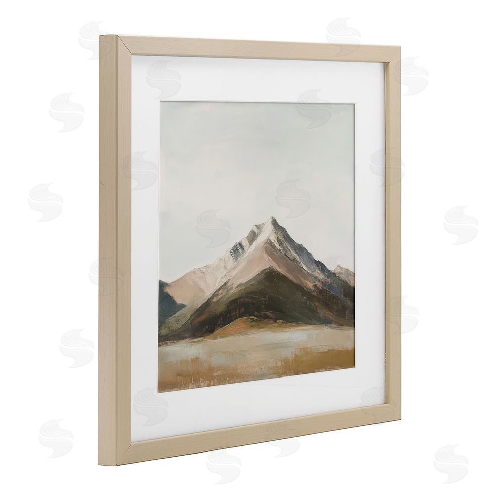Petal Prints Design Solemn Mountain Landscape Birch Framed Print Under Glass with White Mat Wall Art