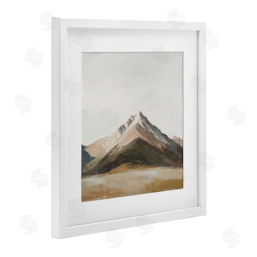 Petal Prints Design Solemn Mountain Landscape White Framed Print Under Glass with Mat Wall Art