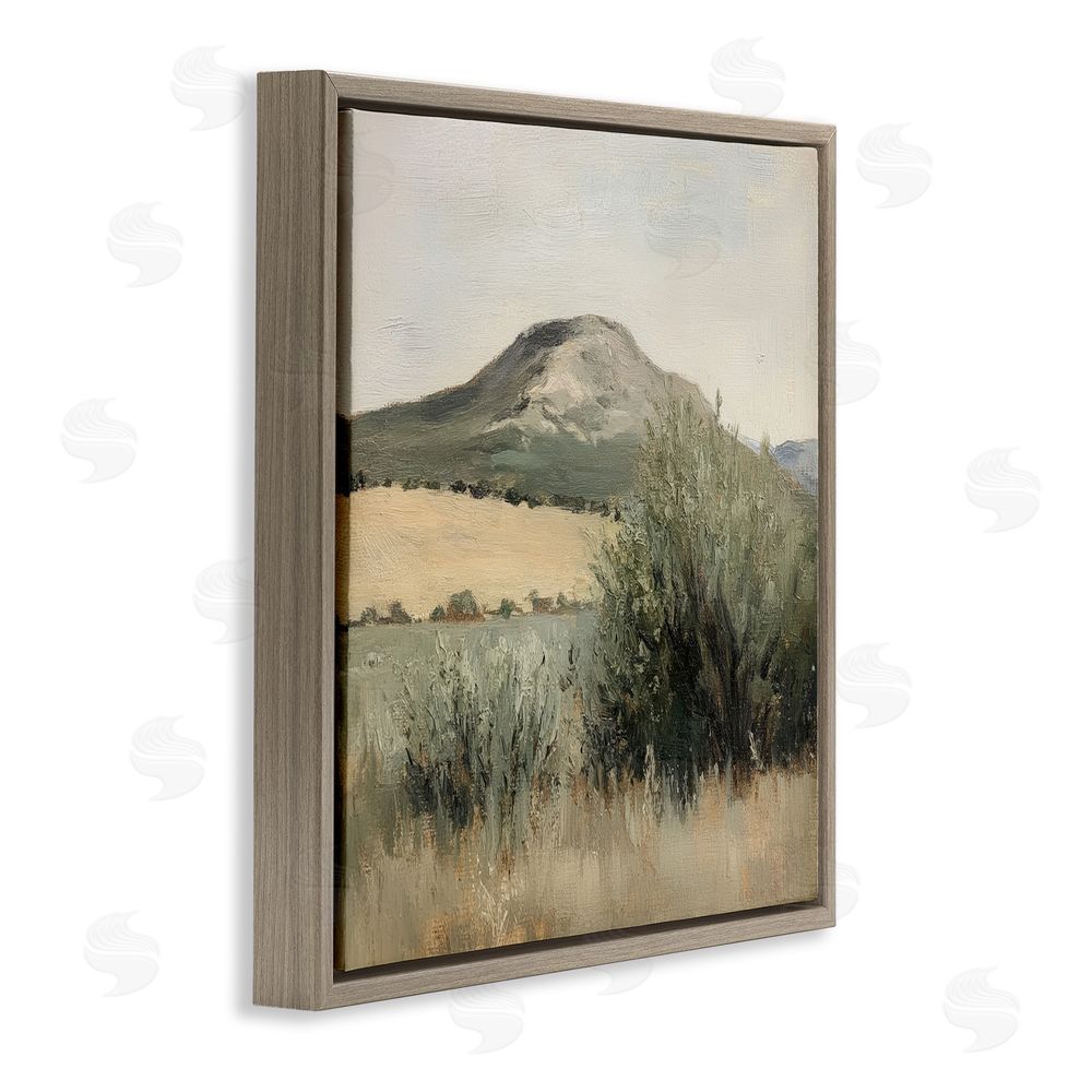 Petal Prints Design Spring Mountain Meadow Landscape Brown Floating Frame Canvas Wall Art Print
