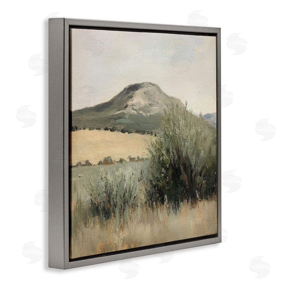 Petal Prints Design Spring Mountain Meadow Landscape Gray Floating Frame Canvas Wall Art Print