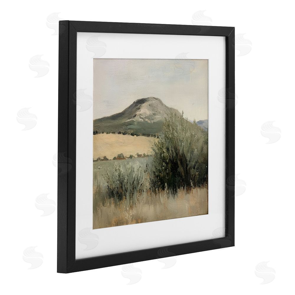 Petal Prints Design Spring Mountain Meadow Landscape Black Framed Print Under Glass with White Mat Wall Art