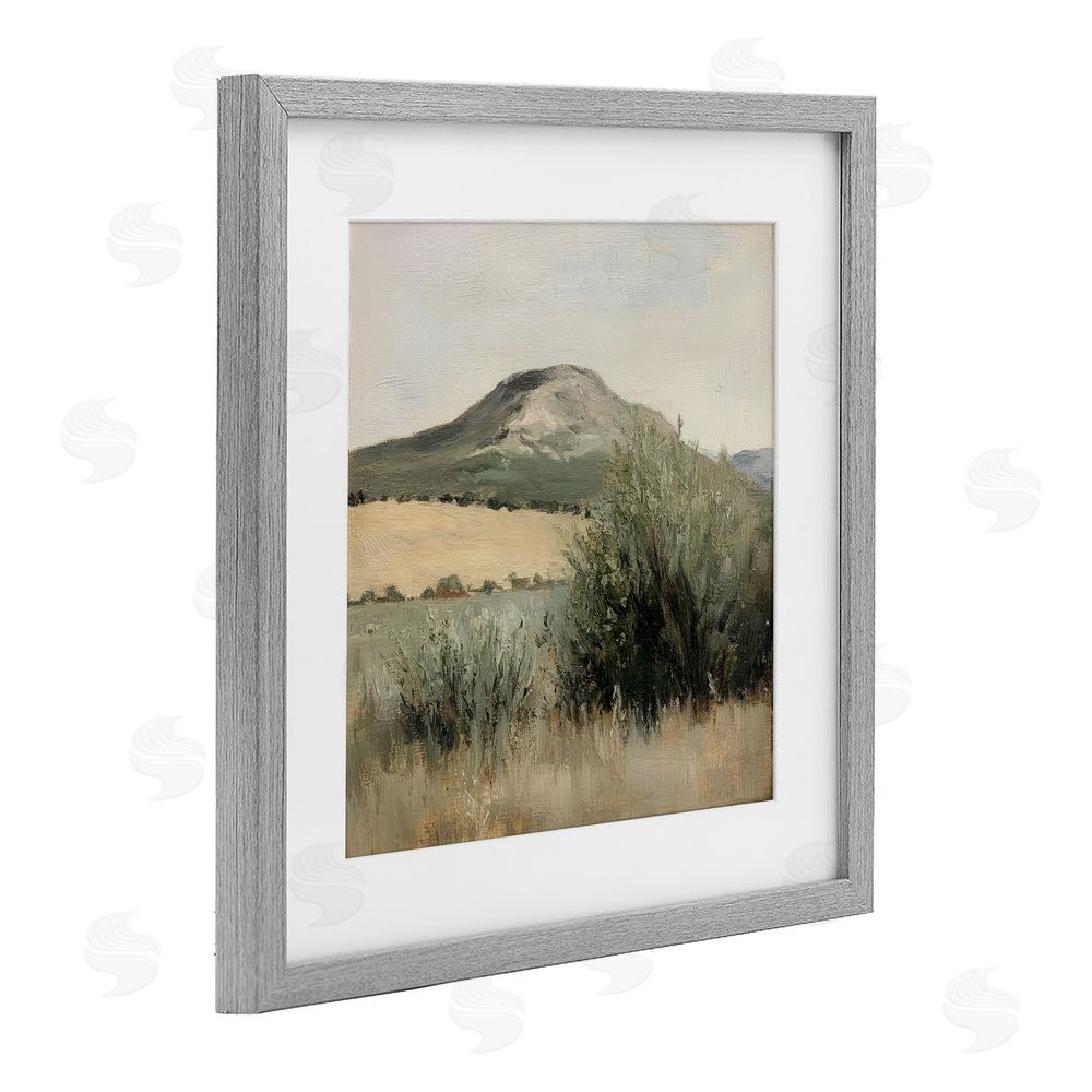Petal Prints Design Spring Mountain Meadow Landscape Gray Framed Print Under Glass with White Mat Wall Art