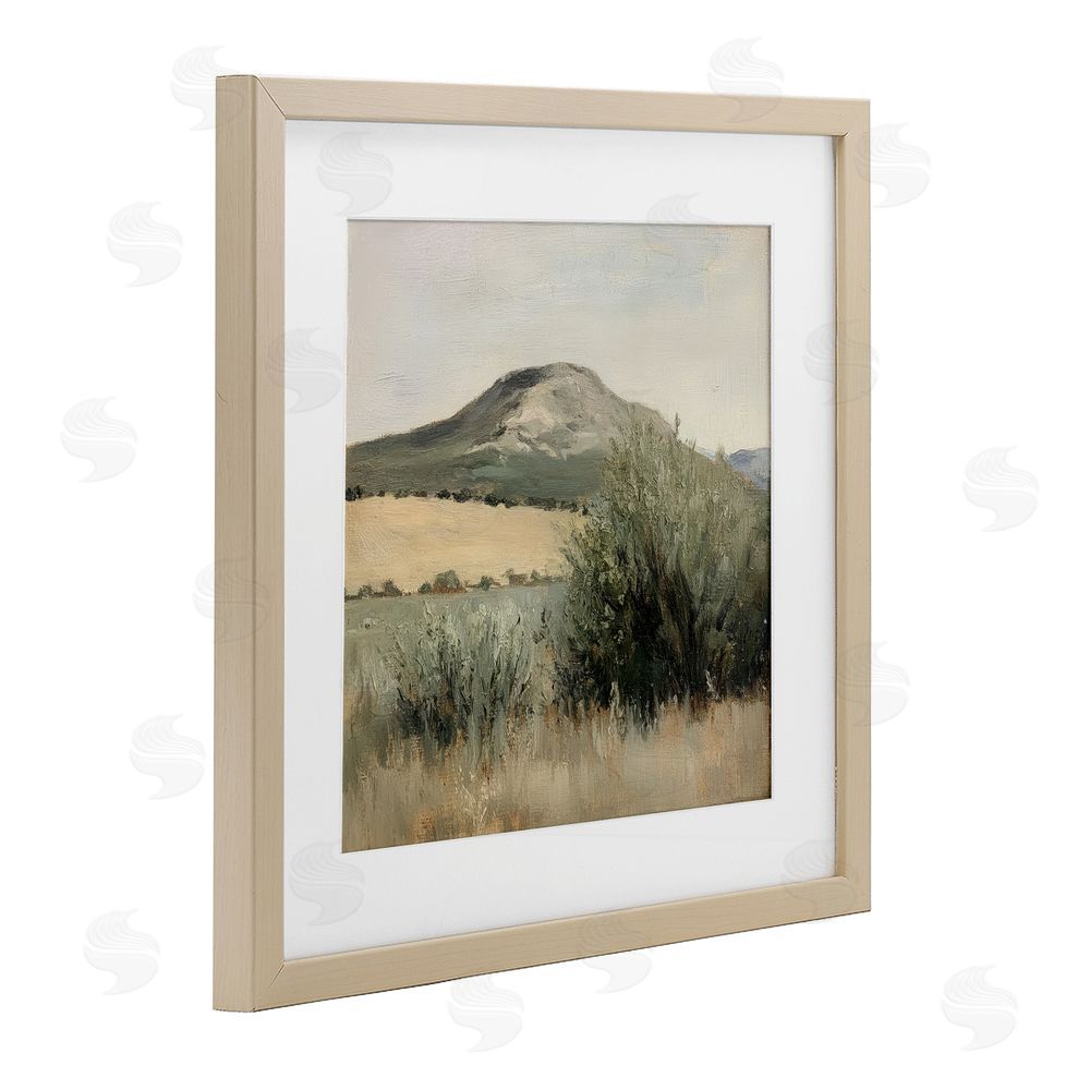 Petal Prints Design Spring Mountain Meadow Landscape Birch Framed Print Under Glass with White Mat Wall Art