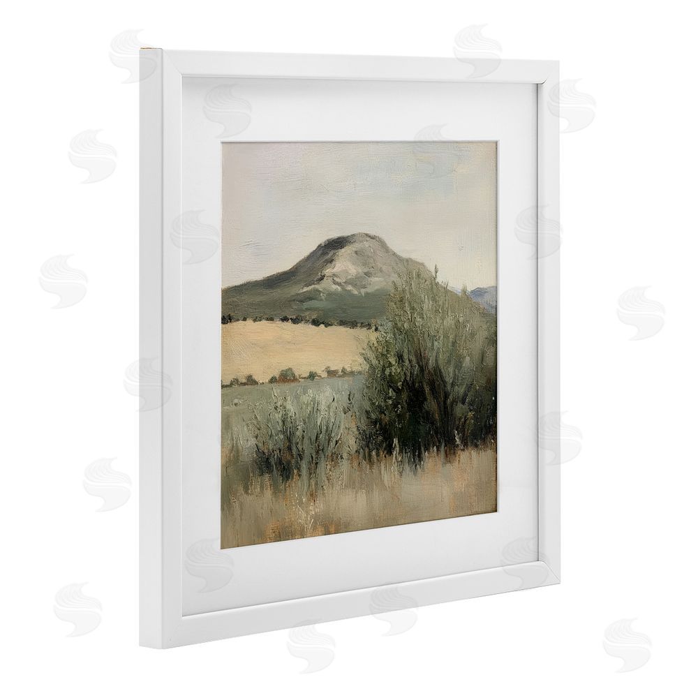 Petal Prints Design Spring Mountain Meadow Landscape White Framed Print Under Glass with Mat Wall Art