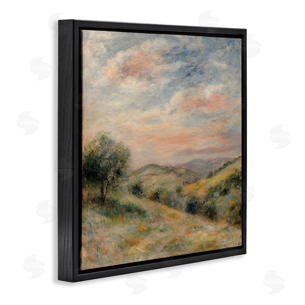 Petal Prints Design Springtime Hills Landscape Black Floating Frame Canvas Wall Art Print