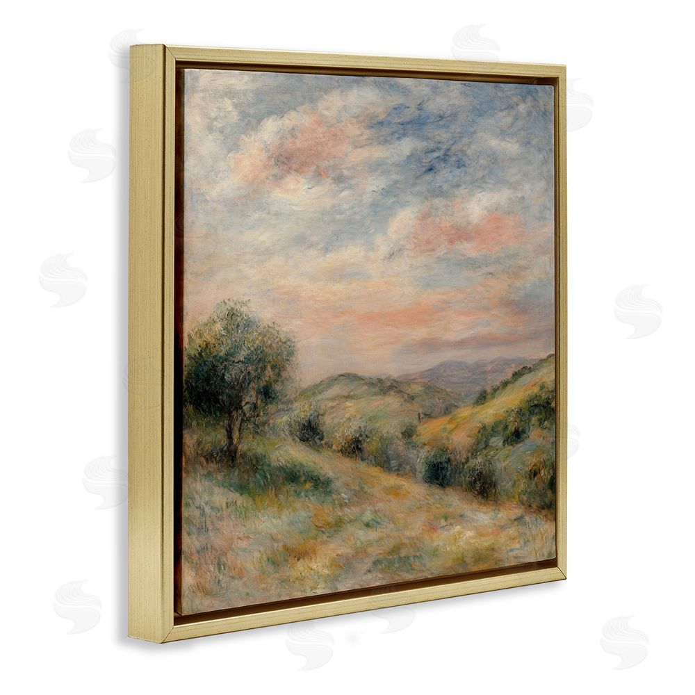 Petal Prints Design Springtime Hills Landscape Gold Floating Frame Canvas Wall Art Print