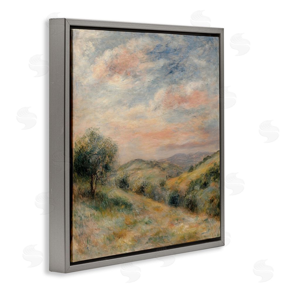 Petal Prints Design Springtime Hills Landscape Gray Floating Frame Canvas Wall Art Print