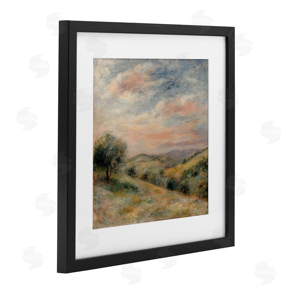 Petal Prints Design Springtime Hills Landscape Black Framed Print Under Glass with White Mat Wall Art