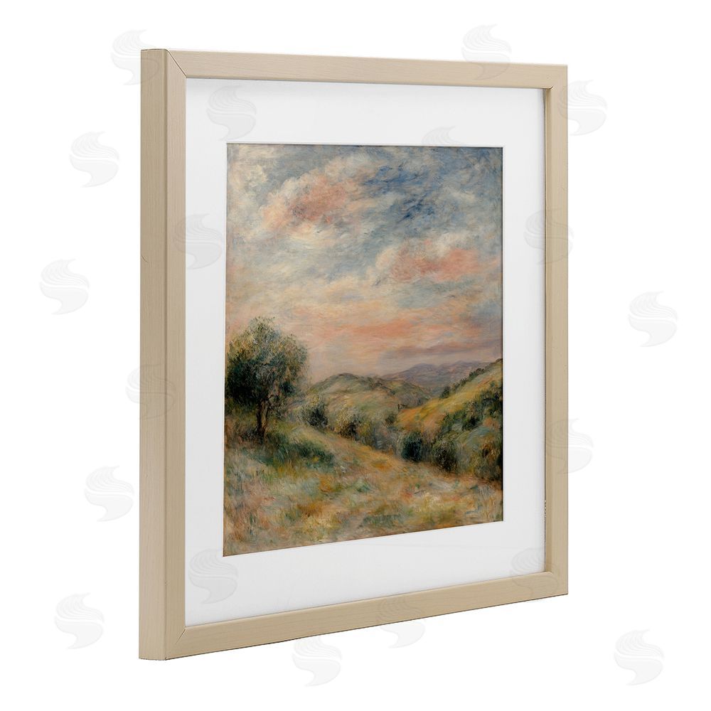 Petal Prints Design Springtime Hills Landscape Birch Framed Print Under Glass with White Mat Wall Art