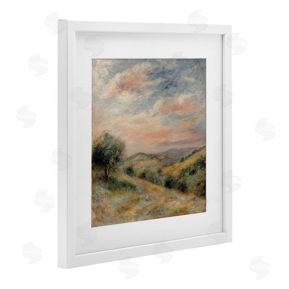 Petal Prints Design Springtime Hills Landscape White Framed Print Under Glass with Mat Wall Art