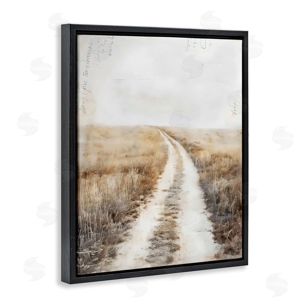 Riley B Soft Prairie Dirt Road Black Floating Frame Canvas Wall Art Print