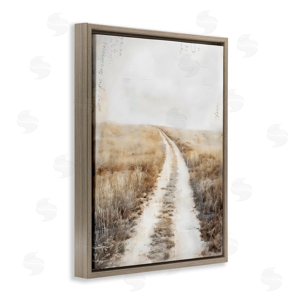 Riley B Soft Prairie Dirt Road Brown Floating Frame Canvas Wall Art Print