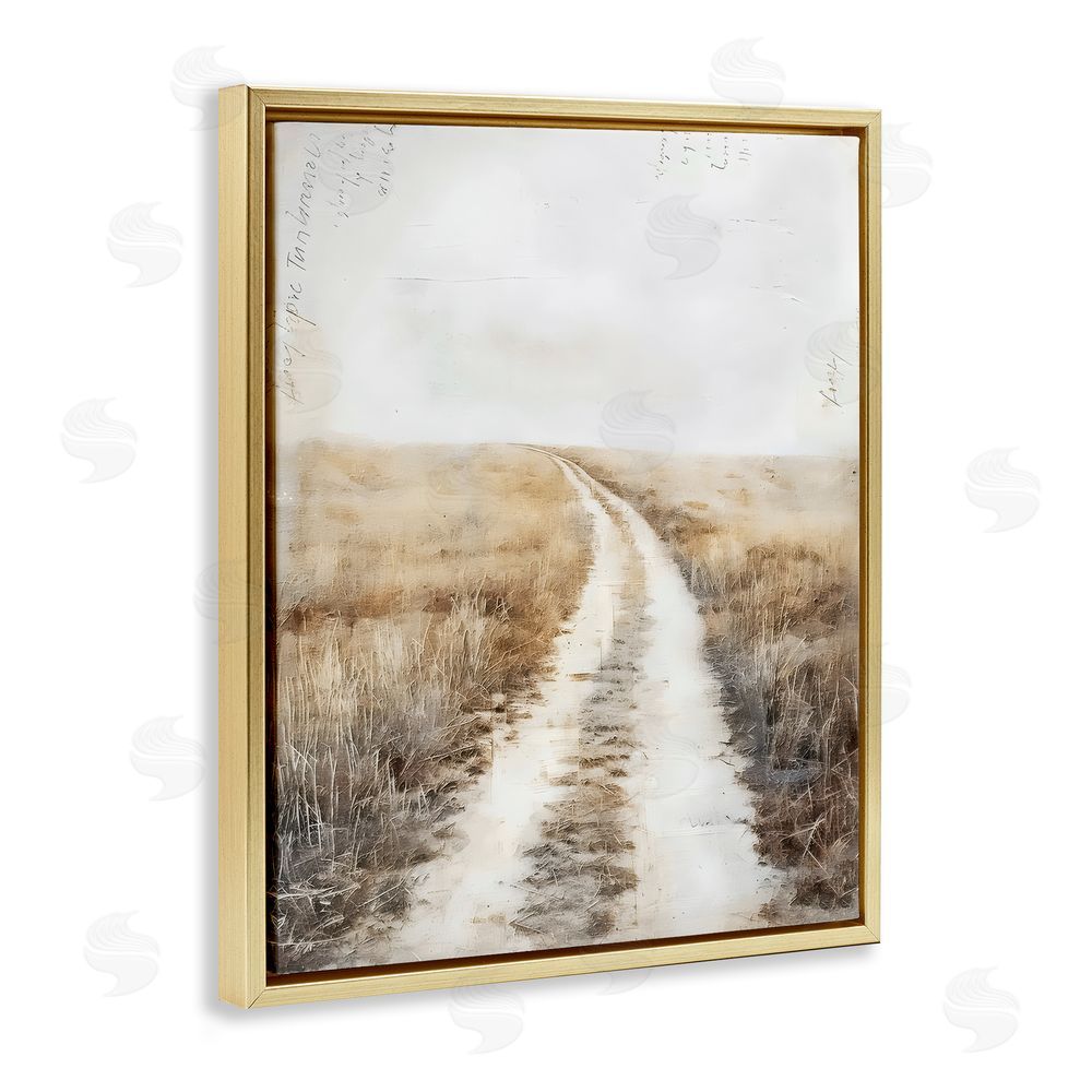 Riley B Soft Prairie Dirt Road Gold Floating Frame Canvas Wall Art Print