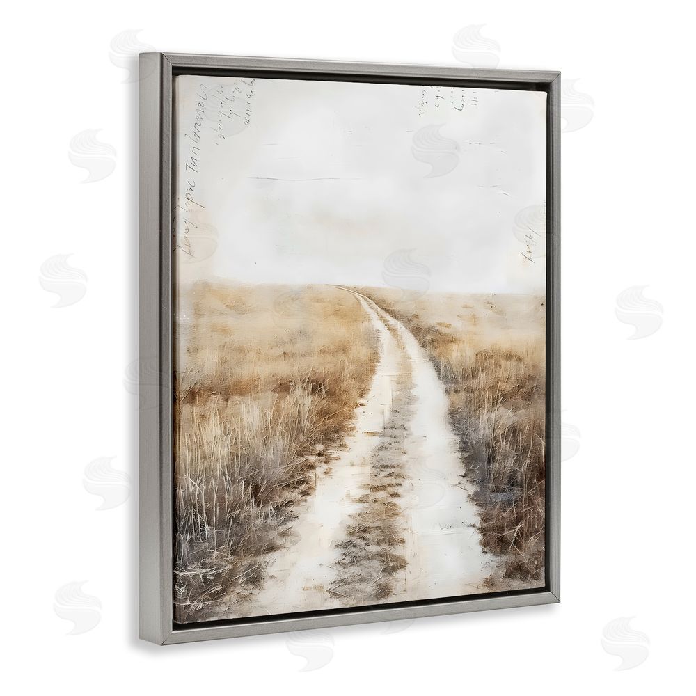 Riley B Soft Prairie Dirt Road Gray Floating Frame Canvas Wall Art Print