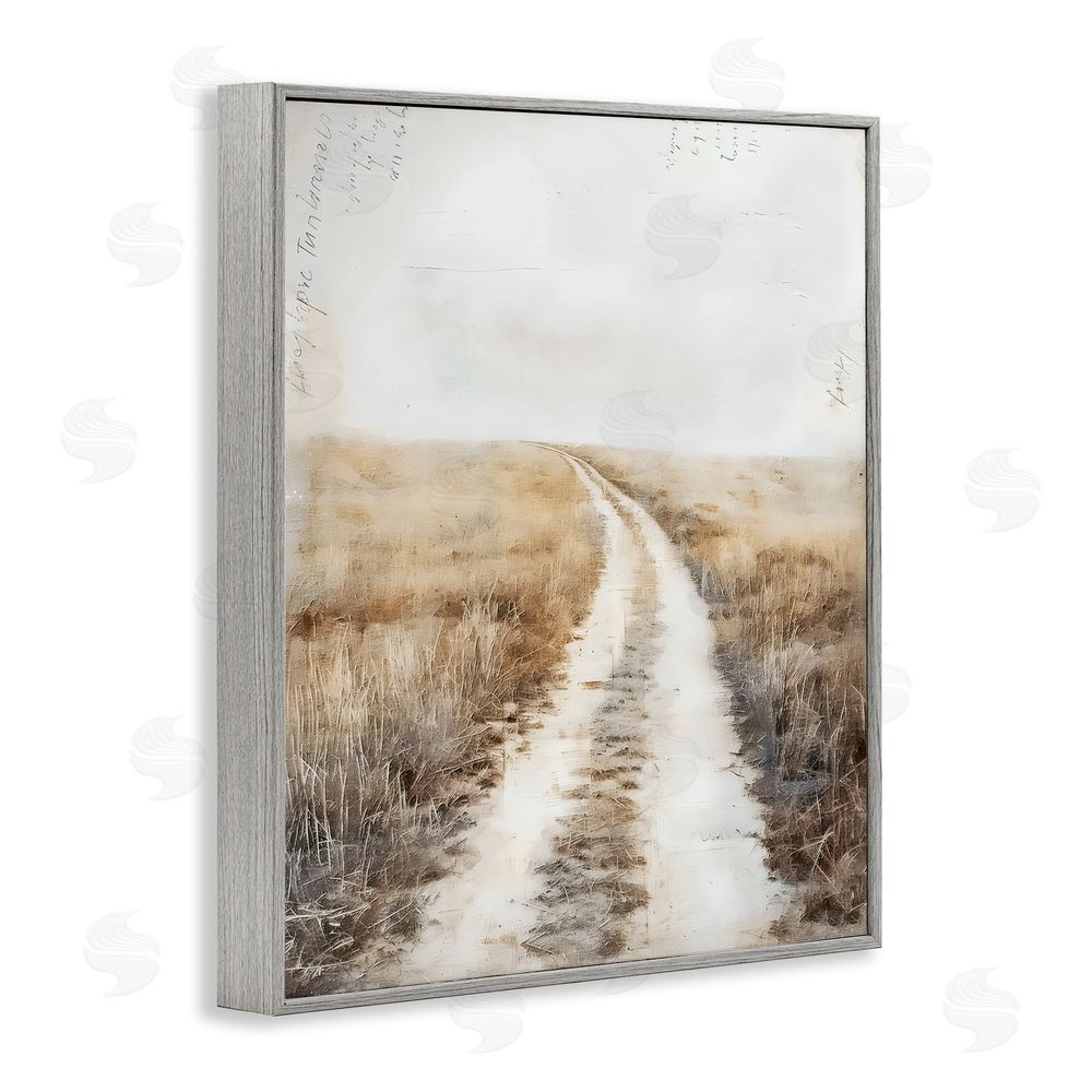 Riley B Soft Prairie Dirt Road Gray Framed Giclee Wall Art Print