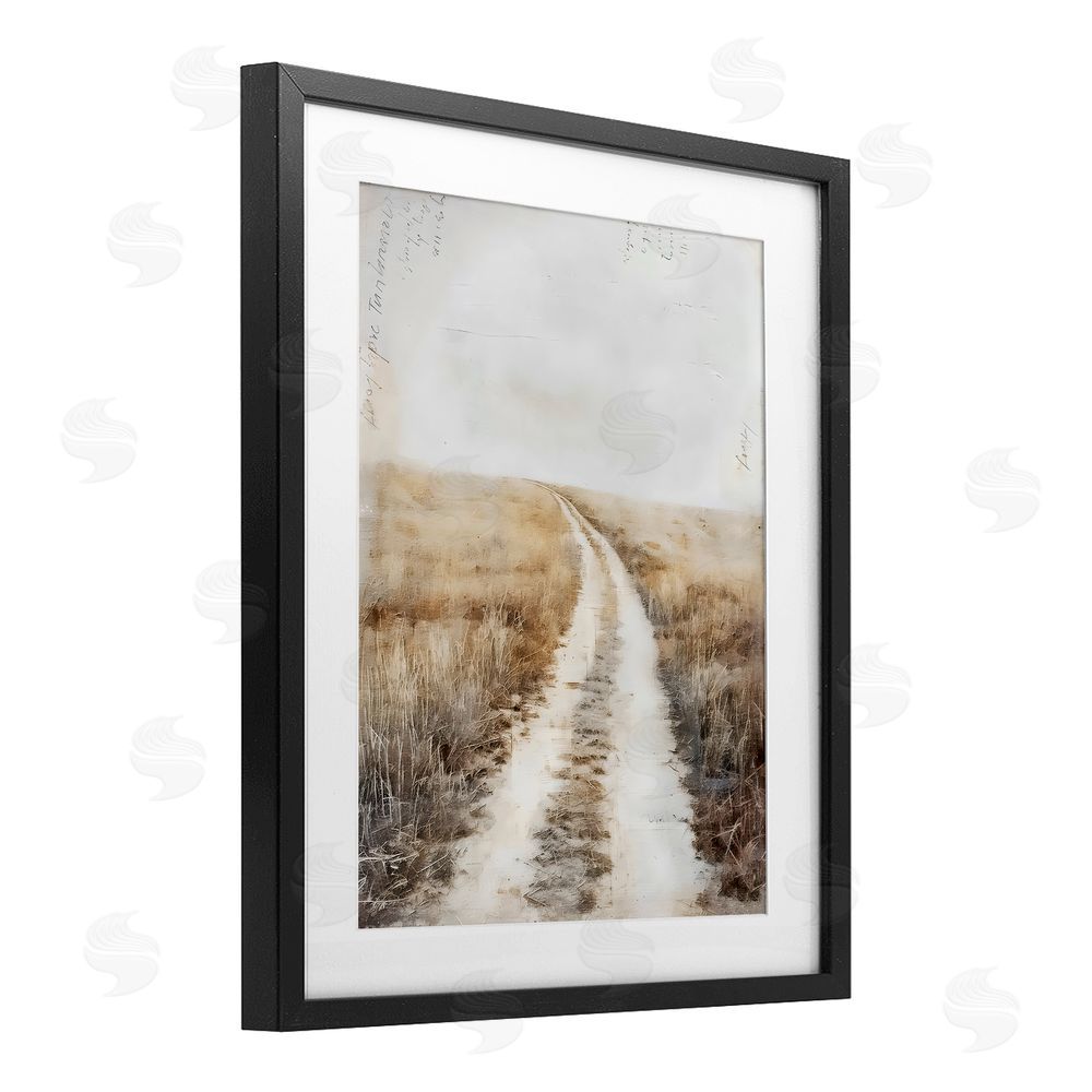 Riley B Soft Prairie Dirt Road Black Framed Print Under Glass with White Mat Wall Art