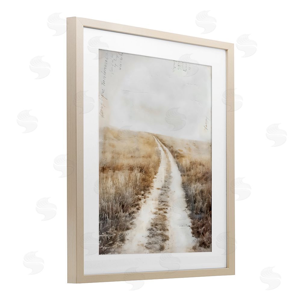 Riley B Soft Prairie Dirt Road Birch Framed Print Under Glass with White Mat Wall Art