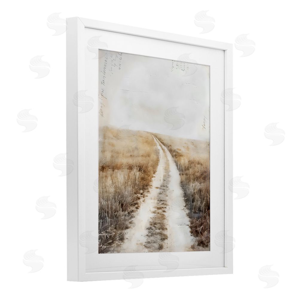 Riley B Soft Prairie Dirt Road White Framed Print Under Glass with Mat Wall Art