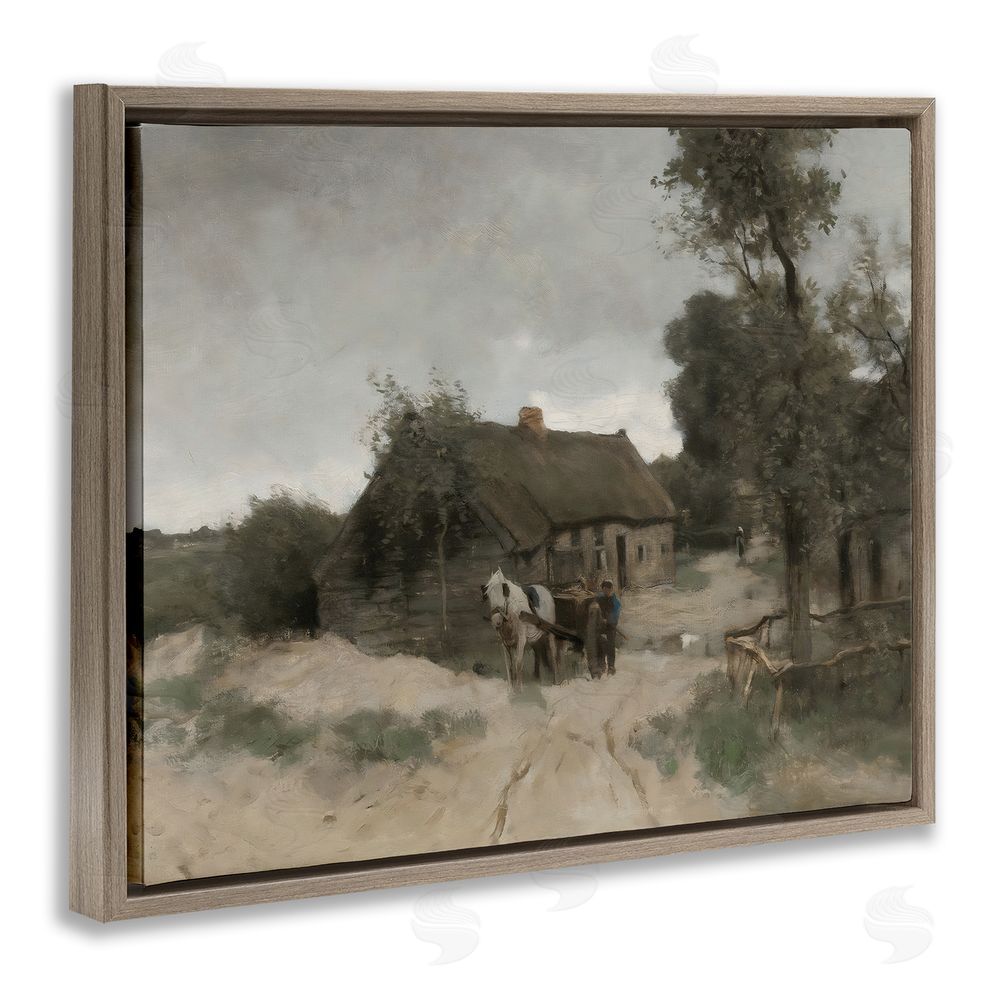 Riley B Vintage Farmhouse Rustic Cottage Brown Floating Frame Canvas Wall Art Print