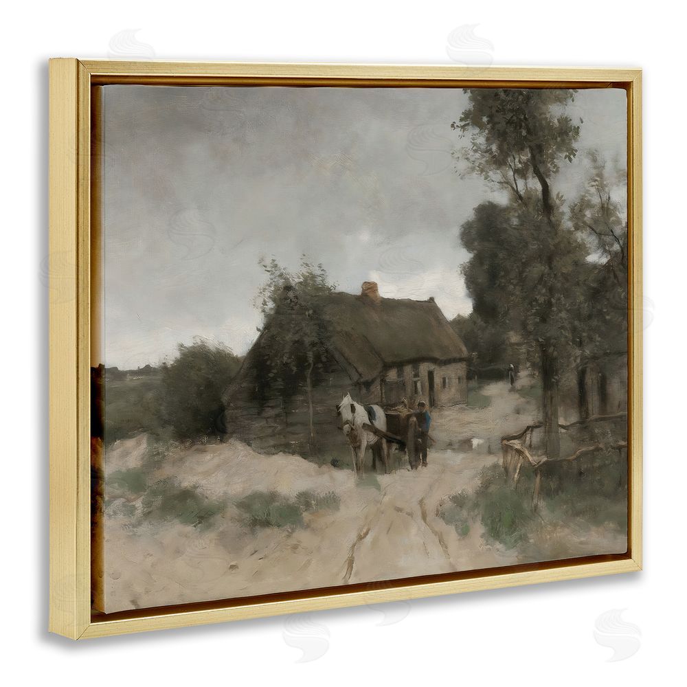 Riley B Vintage Farmhouse Rustic Cottage Gold Floating Frame Canvas Wall Art Print