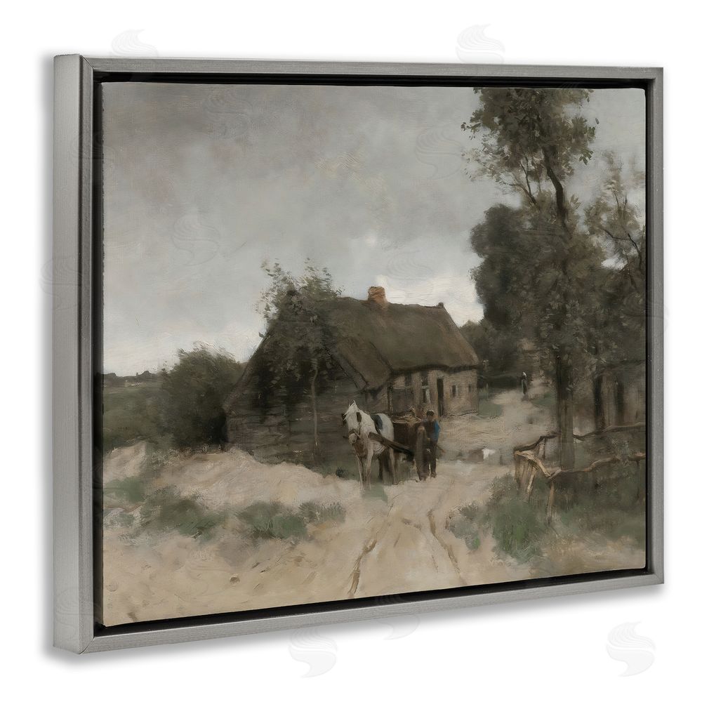 Riley B Vintage Farmhouse Rustic Cottage Gray Floating Frame Canvas Wall Art Print