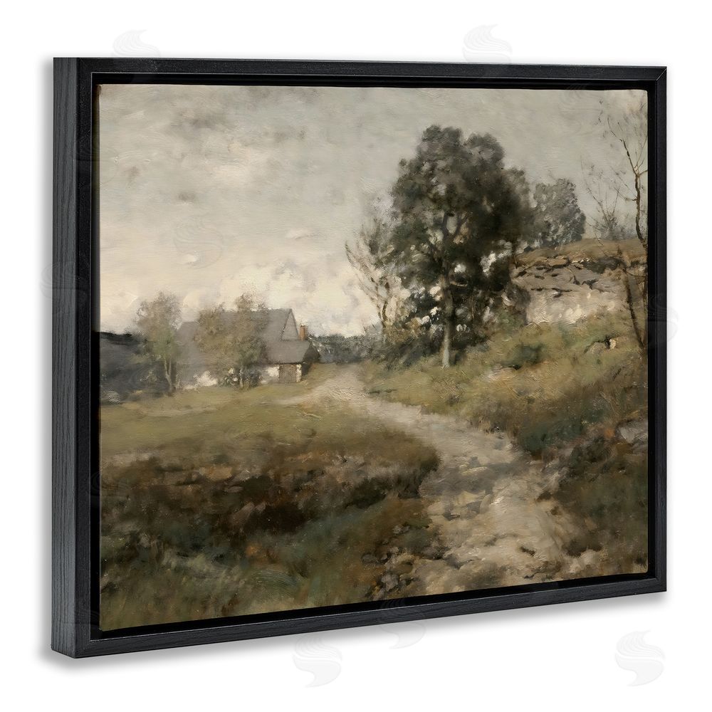 Riley B Vintage Farmhouse Scenic Landscape Black Floating Frame Canvas Wall Art Print