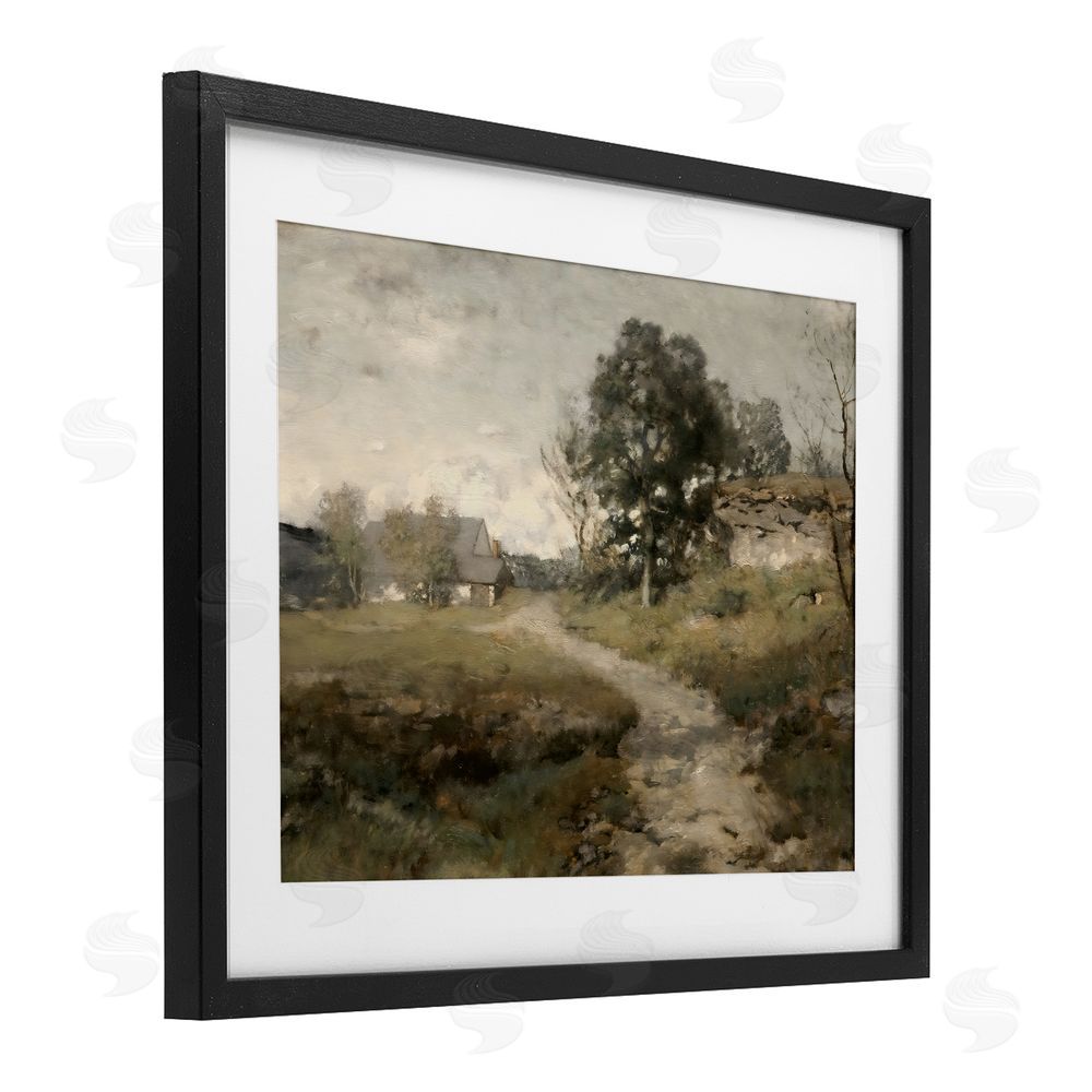 Riley B Vintage Farmhouse Scenic Landscape Black Framed Print Under Glass with White Mat Wall Art