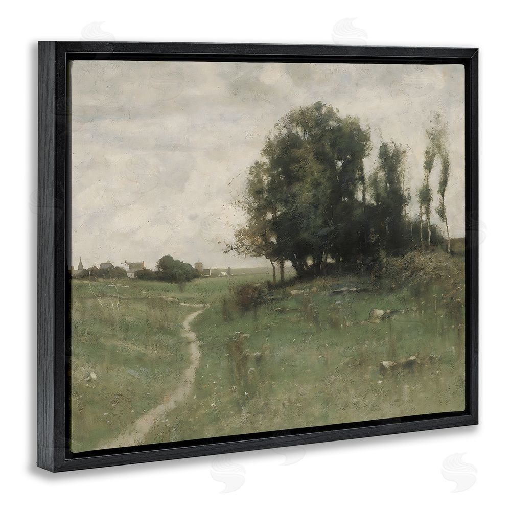 Riley B Vintage Farmhouse Countryside Path Black Floating Frame Canvas Wall Art Print