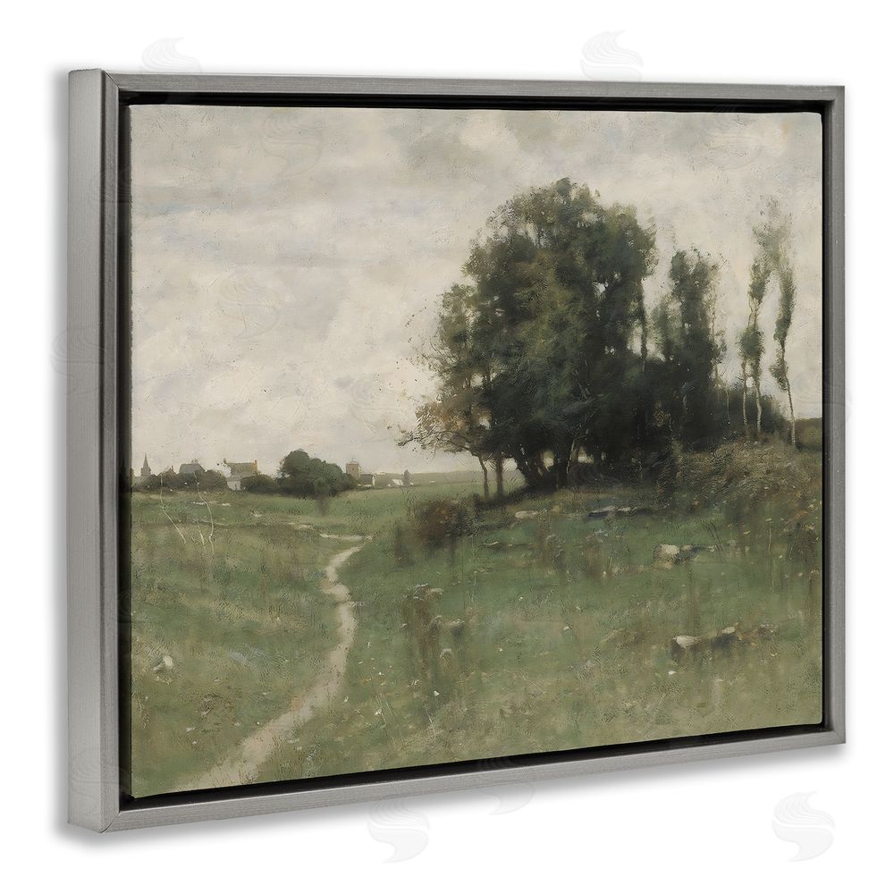 Riley B Vintage Farmhouse Countryside Path Gray Floating Frame Canvas Wall Art Print
