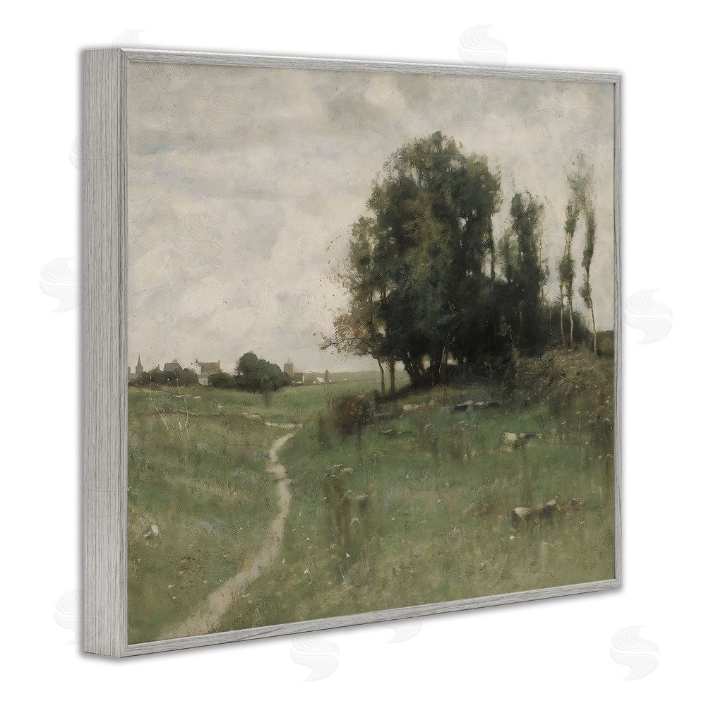 Riley B Vintage Farmhouse Countryside Path Gray Framed Giclee Wall Art Print