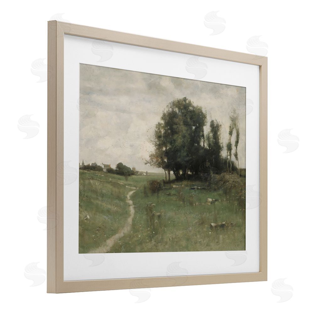 Riley B Vintage Farmhouse Countryside Path Birch Framed Print Under Glass with White Mat Wall Art