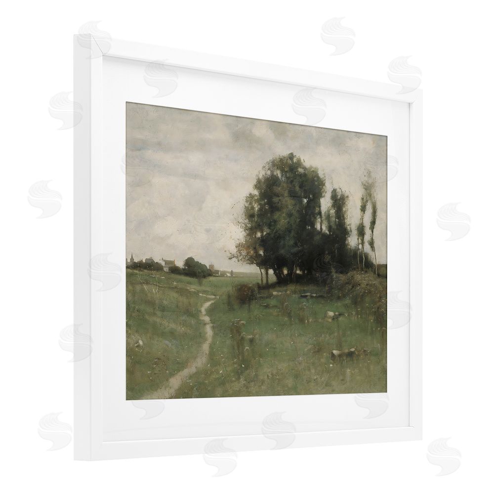 Riley B Vintage Farmhouse Countryside Path White Framed Print Under Glass with Mat Wall Art