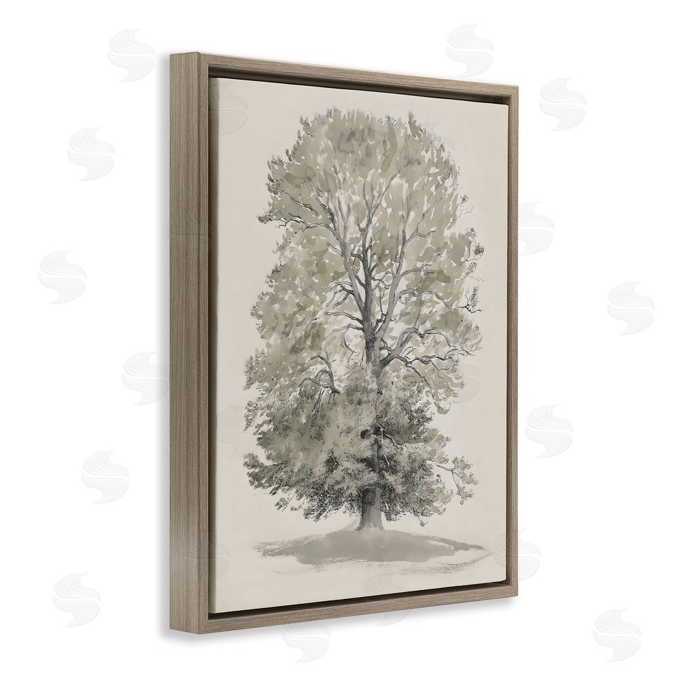 Riley B Vintage Farmhouse Tall Tree Brown Floating Frame Canvas Wall Art Print