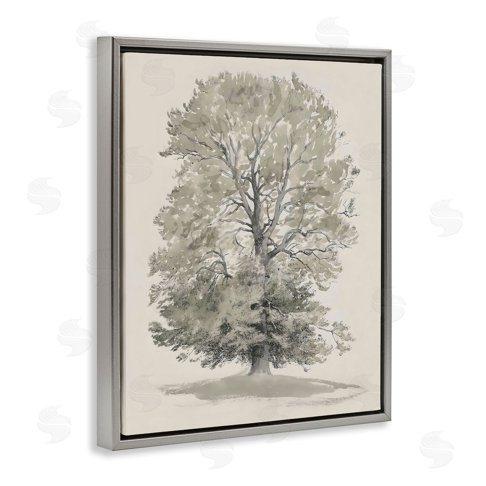 Riley B Vintage Farmhouse Tall Tree Gray Floating Frame Canvas Wall Art Print