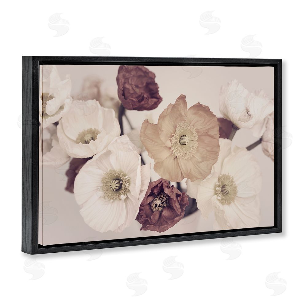 Sisi and Seb Open Blooms Maroon Florals Black Floating Frame Canvas Wall Art Print