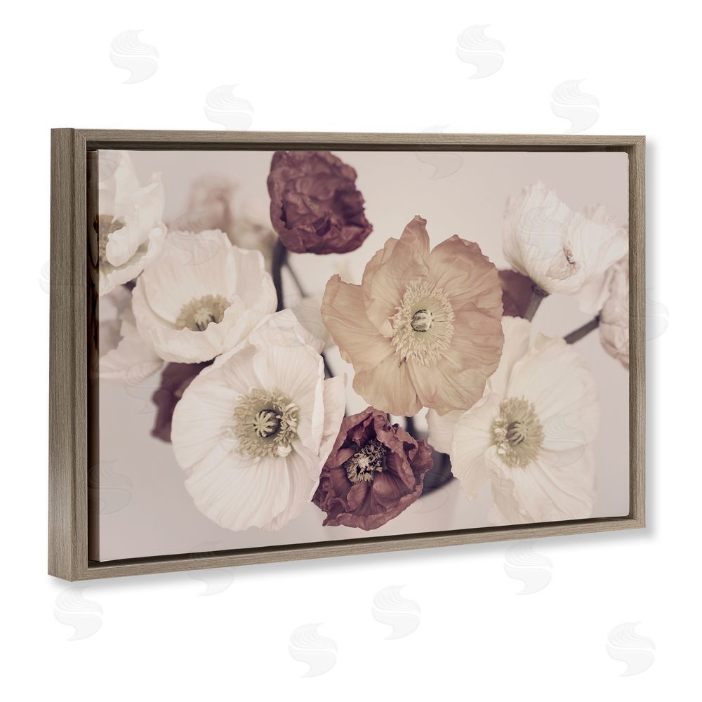 Sisi and Seb Open Blooms Maroon Florals Brown Floating Frame Canvas Wall Art Print