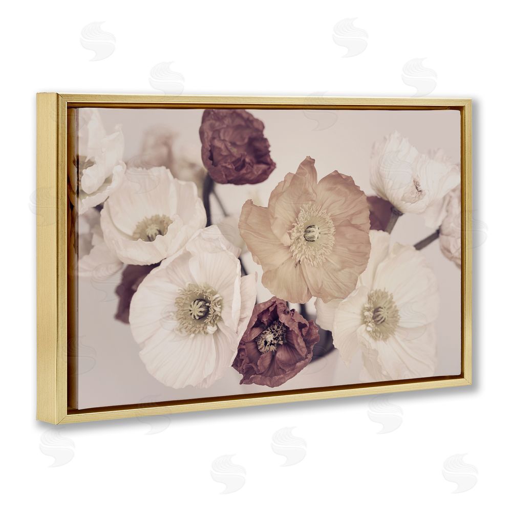Sisi and Seb Open Blooms Maroon Florals Gold Floating Frame Canvas Wall Art Print