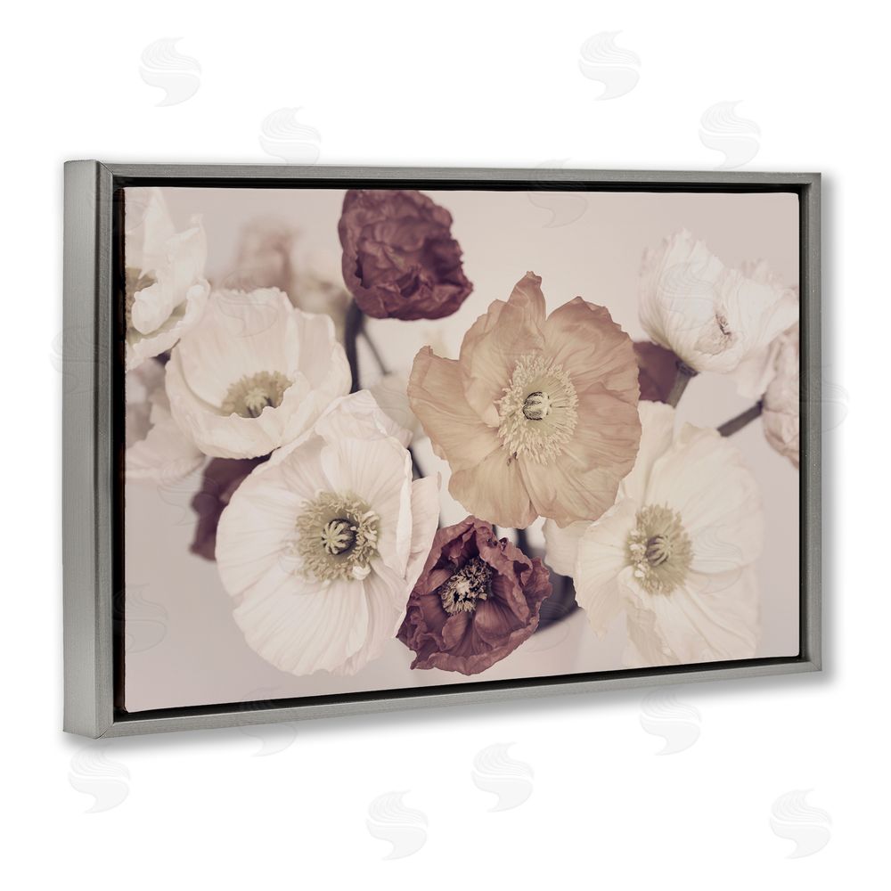 Sisi and Seb Open Blooms Maroon Florals Gray Floating Frame Canvas Wall Art Print