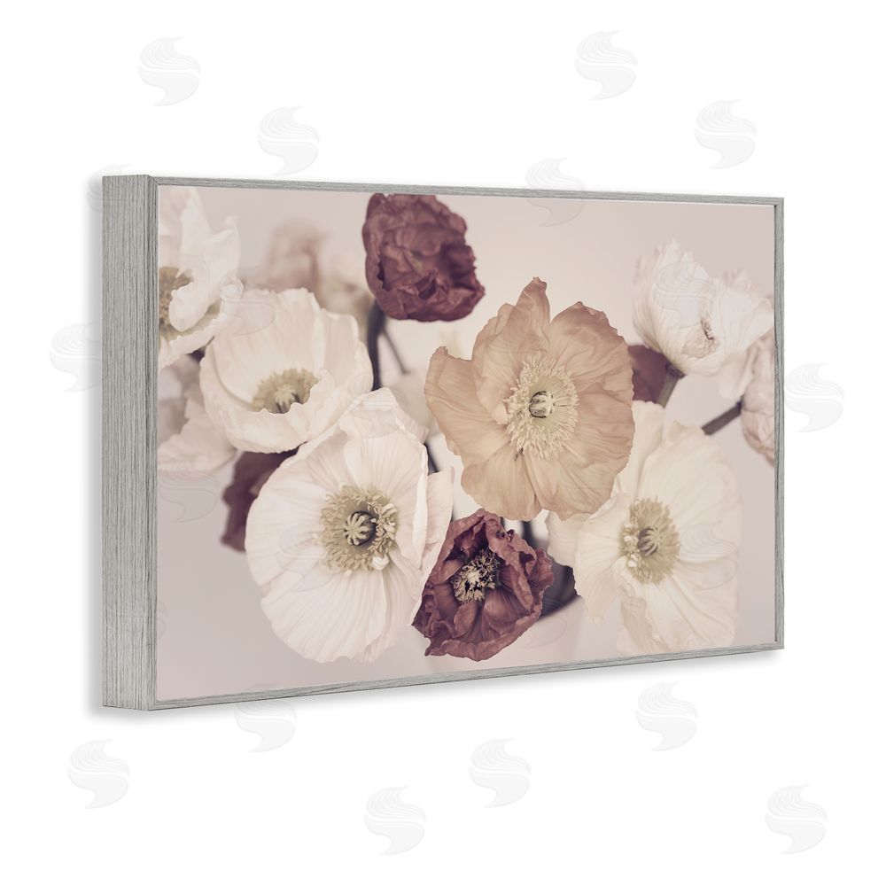 Sisi and Seb Open Blooms Maroon Florals Gray Framed Giclee Wall Art Print