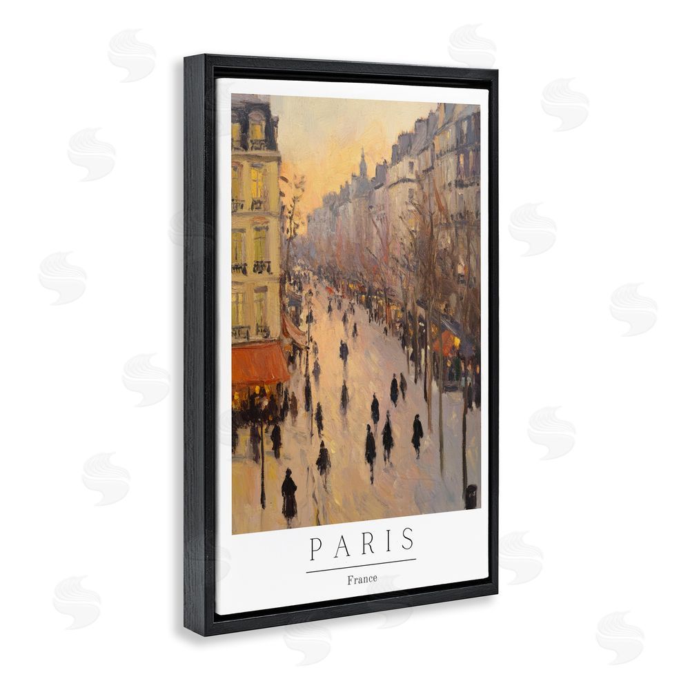 Petal Prints Design Vintage Orange Paris Streets Black Floating Frame Canvas Wall Art Print