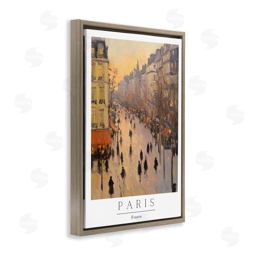 Petal Prints Design Vintage Orange Paris Streets Brown Floating Frame Canvas Wall Art Print