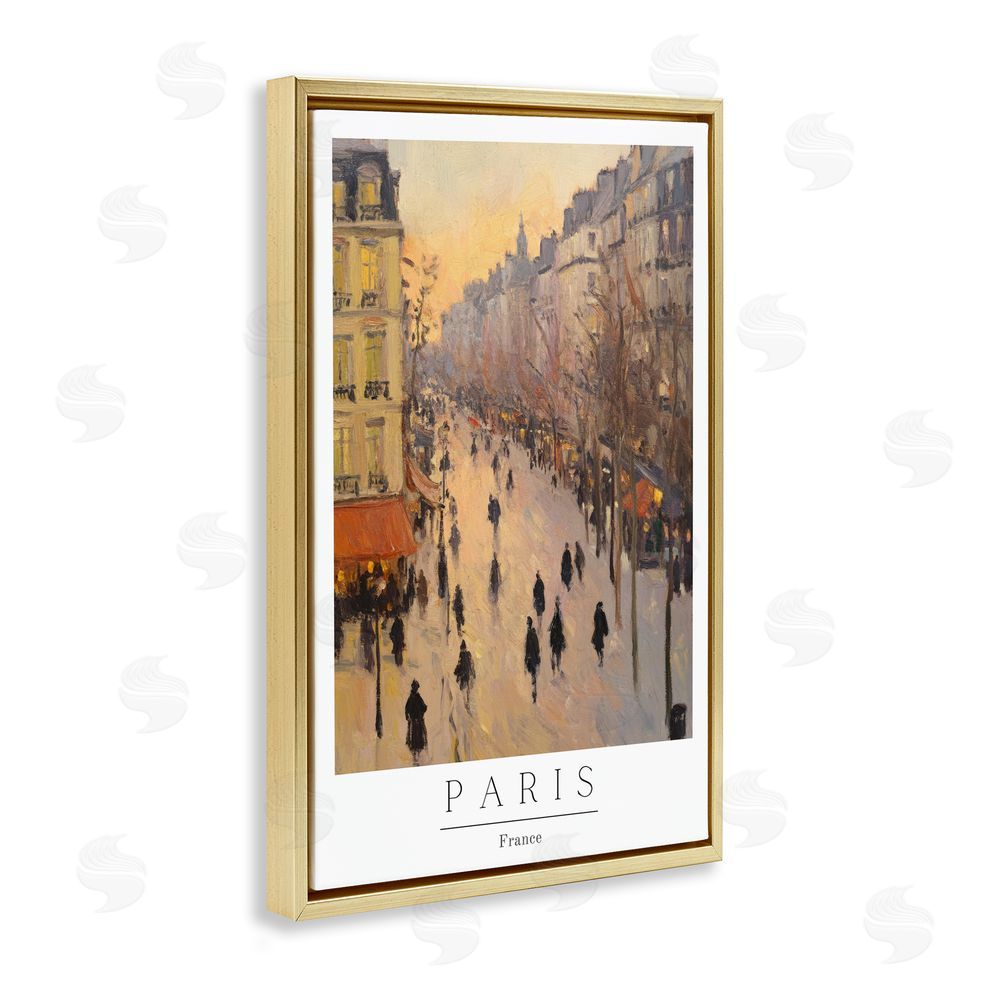 Petal Prints Design Vintage Orange Paris Streets Gold Floating Frame Canvas Wall Art Print