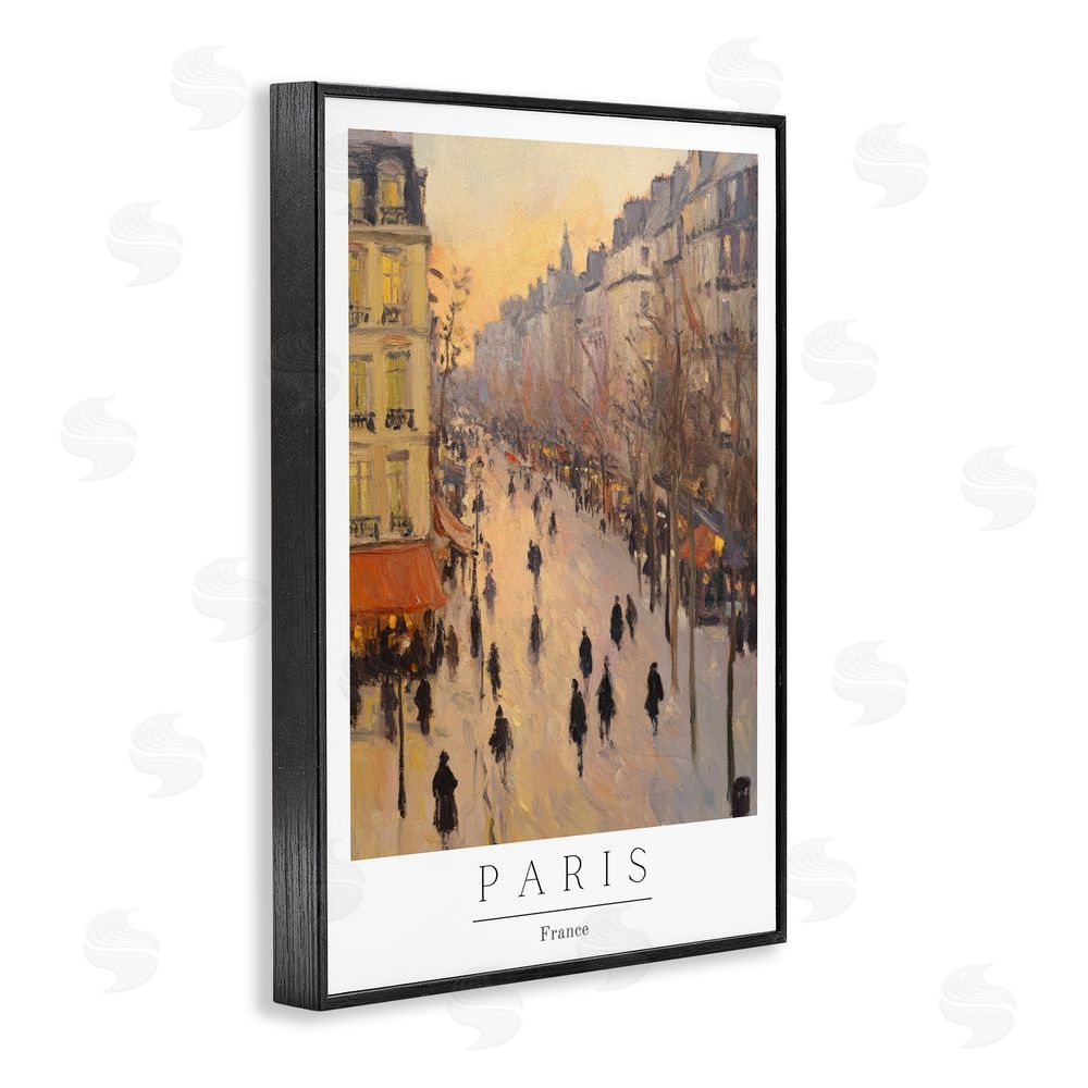 Petal Prints Design Vintage Orange Paris Streets Black Framed Giclee Wall Art Print