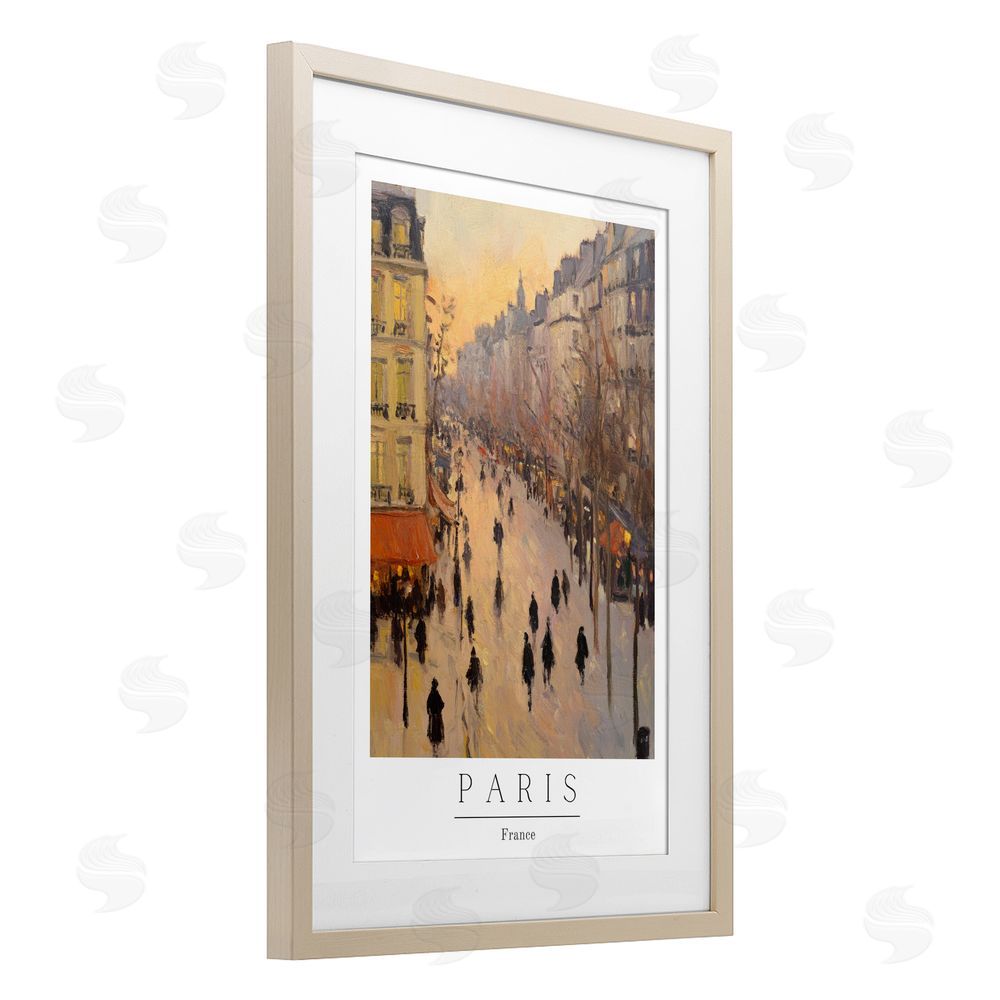 Petal Prints Design Vintage Orange Paris Streets Birch Framed Print Under Glass with White Mat Wall Art